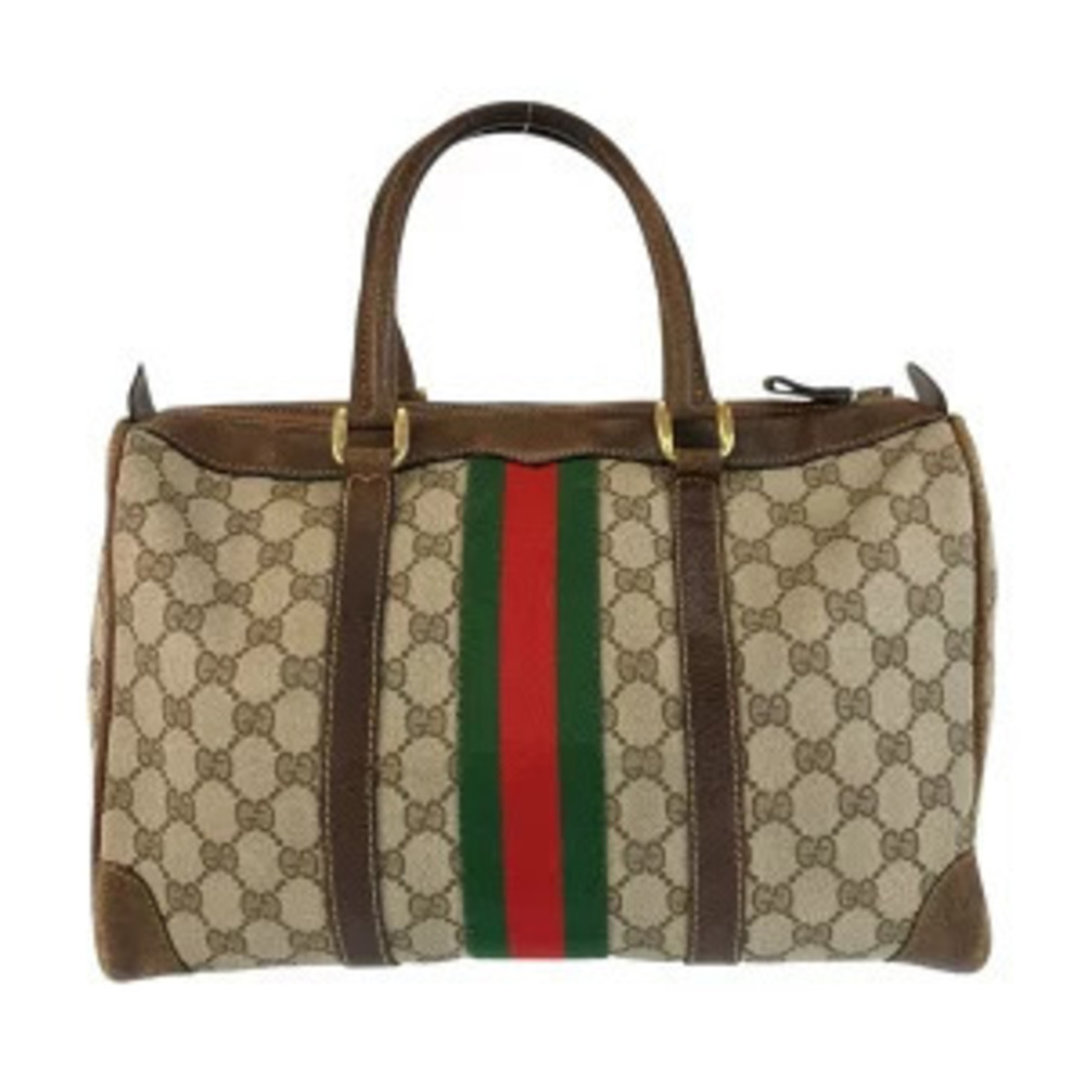 Gucci Bag Brown Leather Sherry Handbag Boston Beige Supreme GG Canvas Brown Tan
